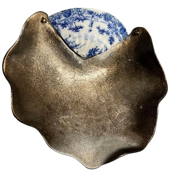 Studio Pottery Shell Form Raku Dish Found Objects Shard Signed Jane F - Picture 7 of 7